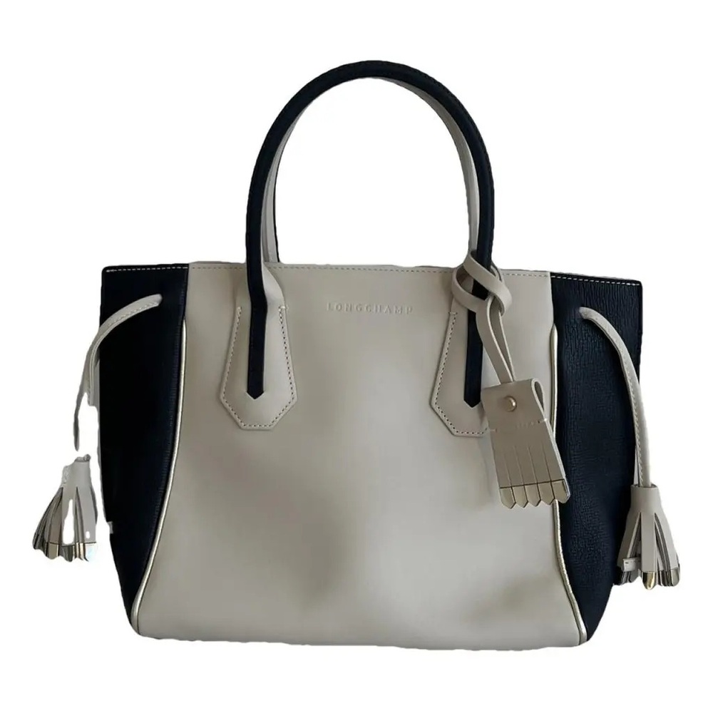 Longchamp Penelope Colorblock Tote Medium Bag Ecru and Black